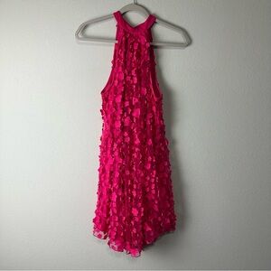 Eva Franco Hot Pink Orchid Petal Floral Neck Tie Halter Swing Mini Dress Size 8
